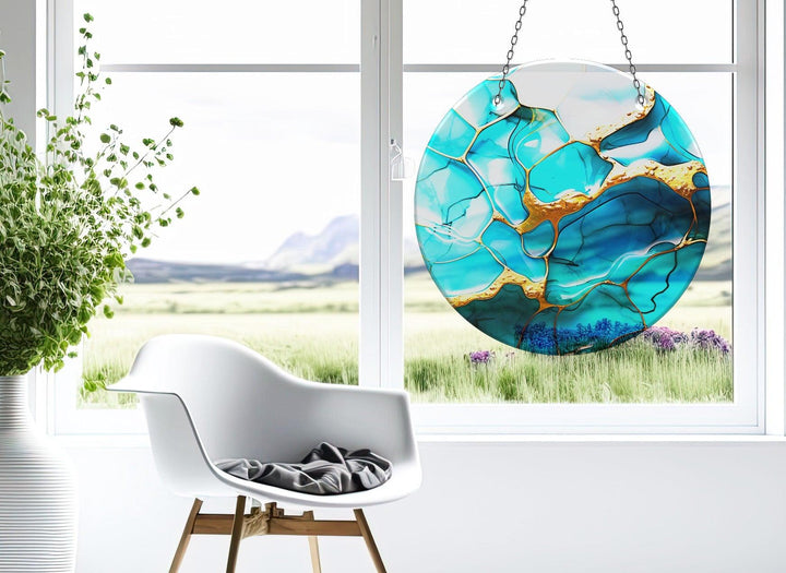 Blue Abstract Marble Suncatcher Decor Sun Catcher for Window | Myphotostation
