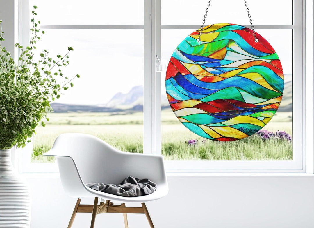 Colorful Abstract Line Suncatcher Tempered Glass | Myphotostation
