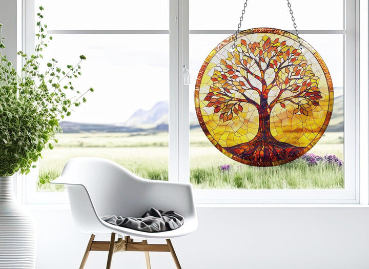 Orange Life of tree Suncatcher Unique Stained Glass Suncatchers | Myphotostation
