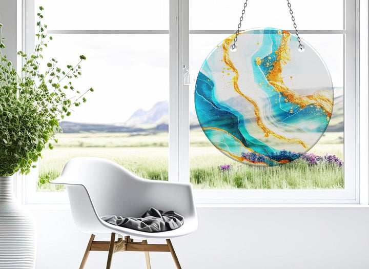 Gold Alcohol ink Fractal Suncatcher Beautiful Home Decor | Myphotostation
