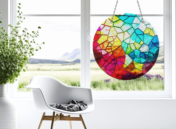 Colored Mosaic Design Suncatcher Moon Suncatchers | Myphotostation
