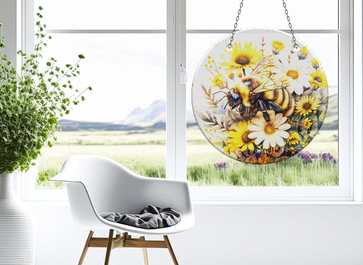 Bee & Daisies Stained Suncatcher Colorful Sun | Myphotostation
