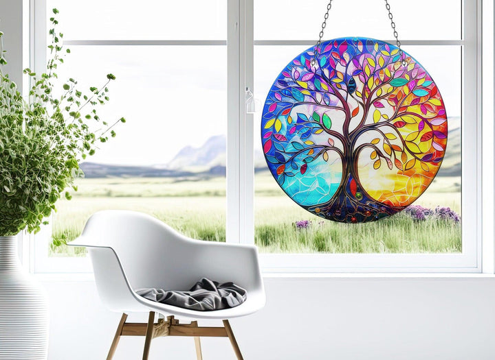 Purple & Red Life of tree Suncatcher Vibrant Stained Glass Suncatchers for Windows | Myphotostation

