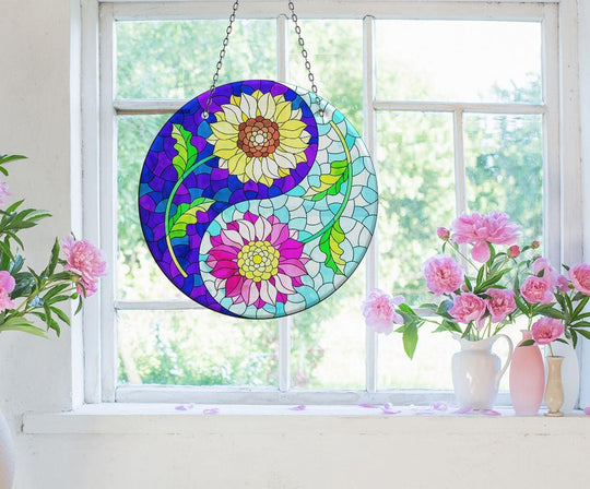 Stained Flower Yin-Yang Suncatcher Tempered Glass | Myphotostation

