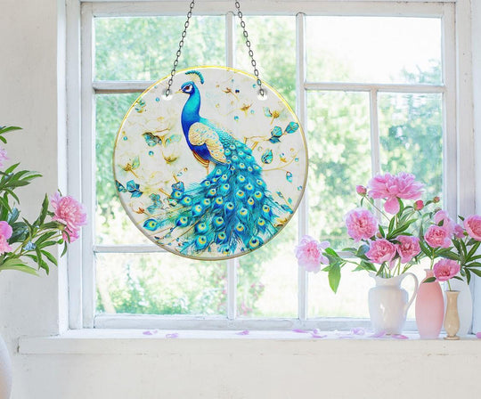 Turquoise Peacock Suncatcher Transform Windows with Suncatchers | Myphotostation
