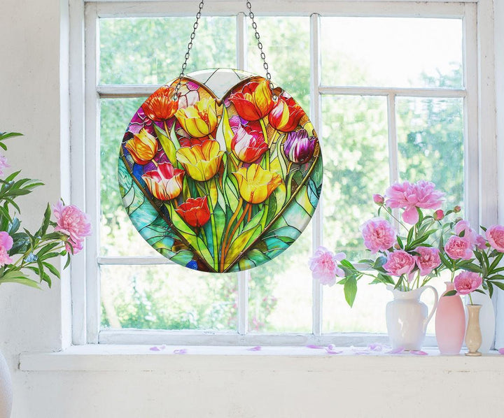 Orange Vintage Floral Suncatcher Glass Suncatchers | Myphotostation
