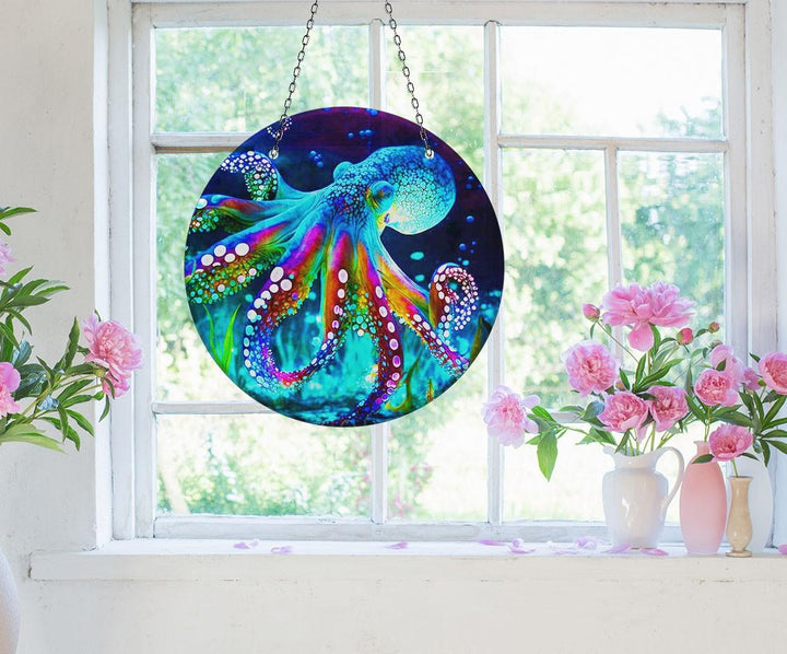Blue Octopus Suncatcher Add Color with Stained Glass Suncatchers for Home | Myphotostation
