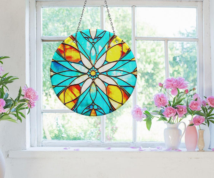 Turquoise Stained Suncatcher Colorful Sun | Myphotostation 
