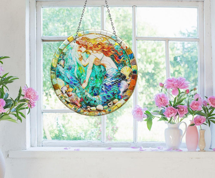 Mermaid Stained Suncatcher Add Color with Stained Glass Suncatchers for Home | Myphotostation

