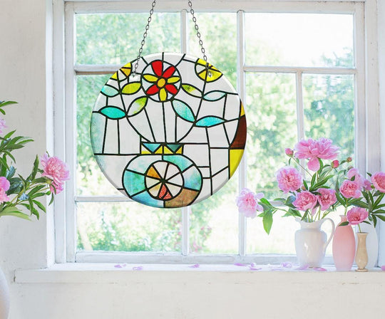 Stained White Flower Suncatcher Brighten Any Space with Glass Suncatchers | Myphotostation
