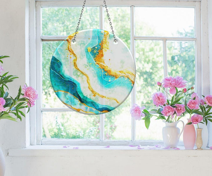 Gold Alcohol ink Fractal Suncatcher Glass Suncatchers | Myphotostation

