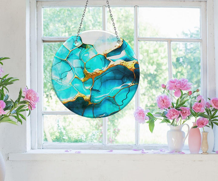 Blue Abstract Marble Suncatcher Decor Add Color with Stained Glass Suncatchers for Home | Myphotostation
