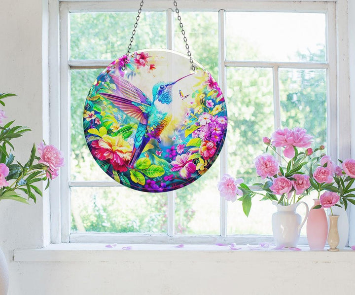 Stained Colorful Hummingbird Suncatcher Vibrant Stained Glass Suncatchers for Windows | Myphotostation
