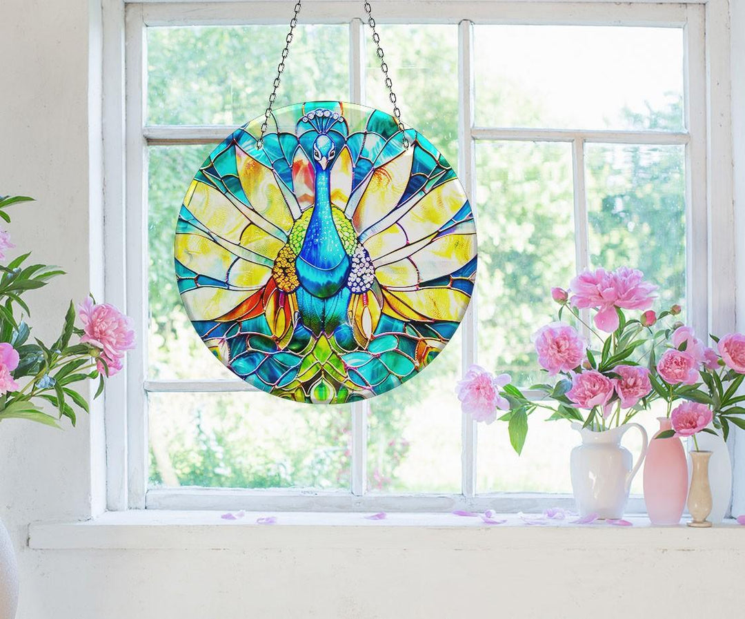 Peacock Blue Suncatcher Decor Moon Suncatchers | Myphotostation
