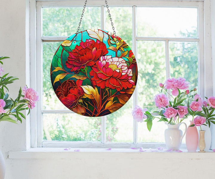Red Flower Suncatcher Add Color with Stained Glass Suncatchers for Home | Myphotostation
