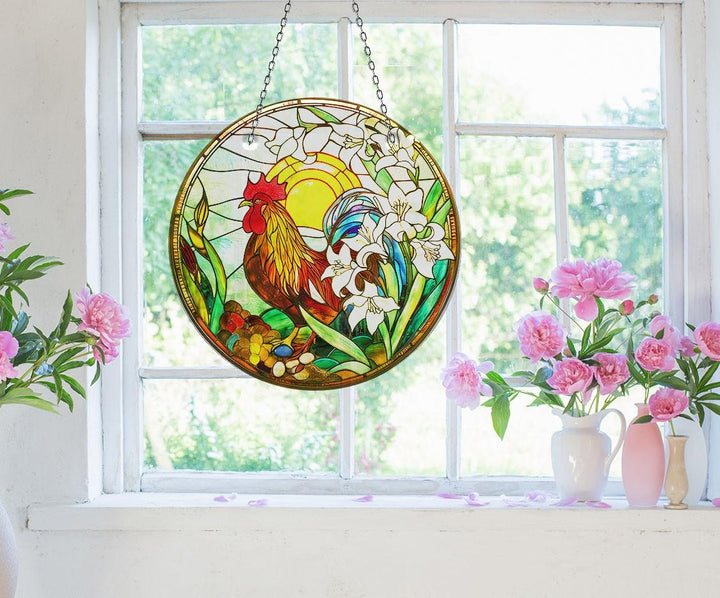 Colorful Rooster Stained  Suncatcher Transform Windows with Suncatchers | Myphotostation
