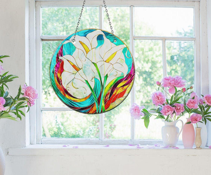 White Lilies Suncatcher Decor Glass Suncatchers | Myphotostation
