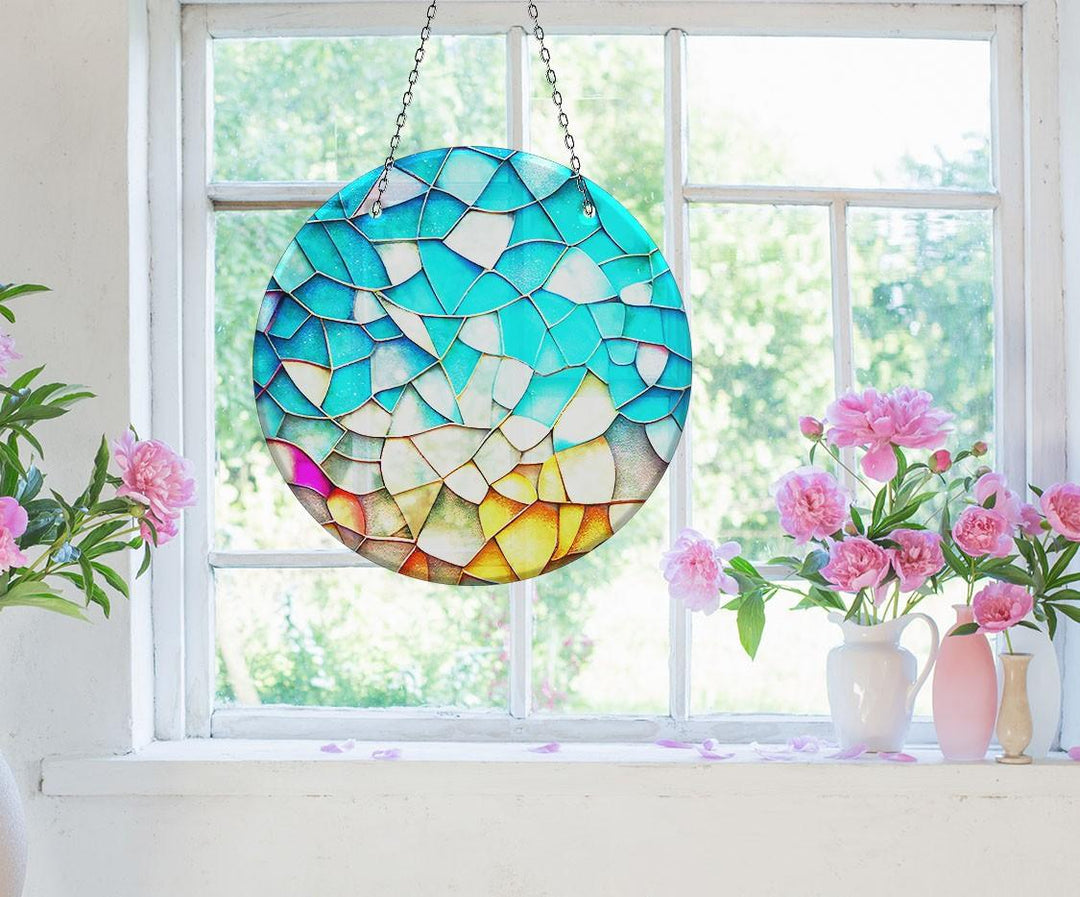 Stained Blue & Yellow Suncatcher Durable Tempered Glass | Myphotostation
