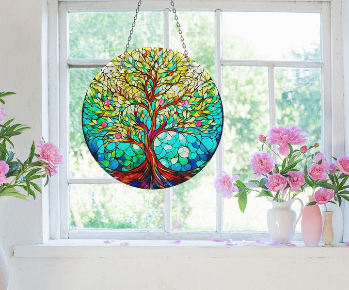 Life of tree Green Suncatcher Elegant Tempered Glass Design for Windows | Myphotostation
