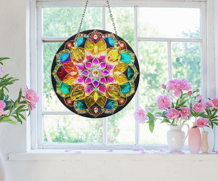 Mandala Pattern Stained Suncatcher Decor Vibrant Stained Glass Suncatchers for Windows | Myphotostation
