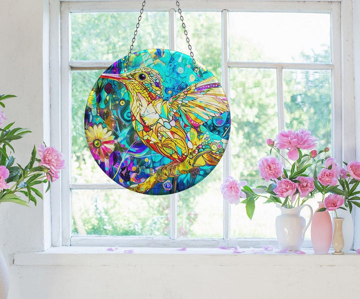 Stanied Yellow Birds Suncatcher Tempered Glass | Myphotostation
