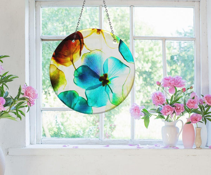 Blue & Orange Flower Suncatcher Decor Brighten Windows | Myphotostation
