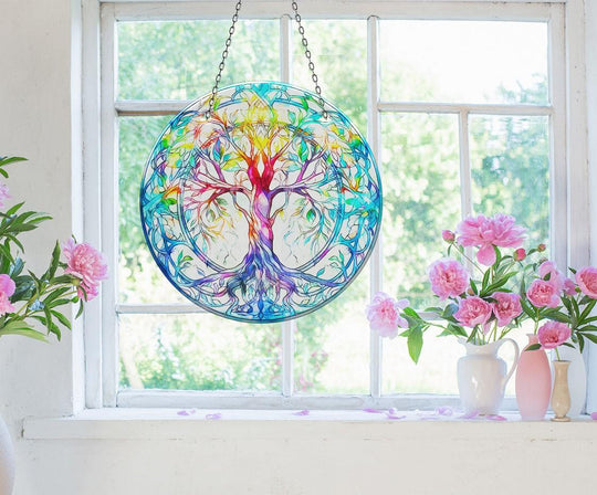 Turquoise Life of tree Suncatcher Elegant Tempered Glass Design for Windows | Myphotostation

