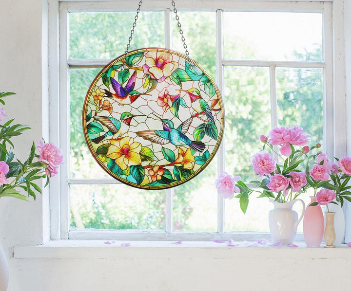 Stained Birds and Flowers Suncatcher Colorful Sun | Myphotostation 
