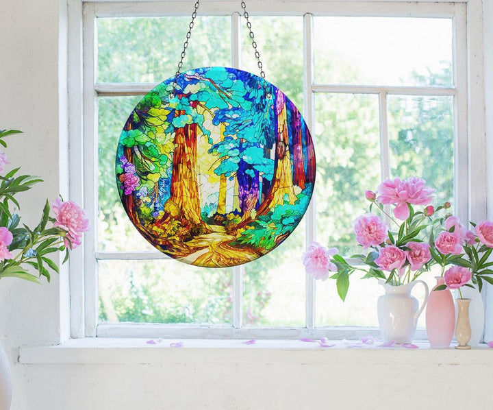 Landscape Painting Stained Suncatcher Vibrant Stained Glass Suncatchers for Windows | Myphotostation
