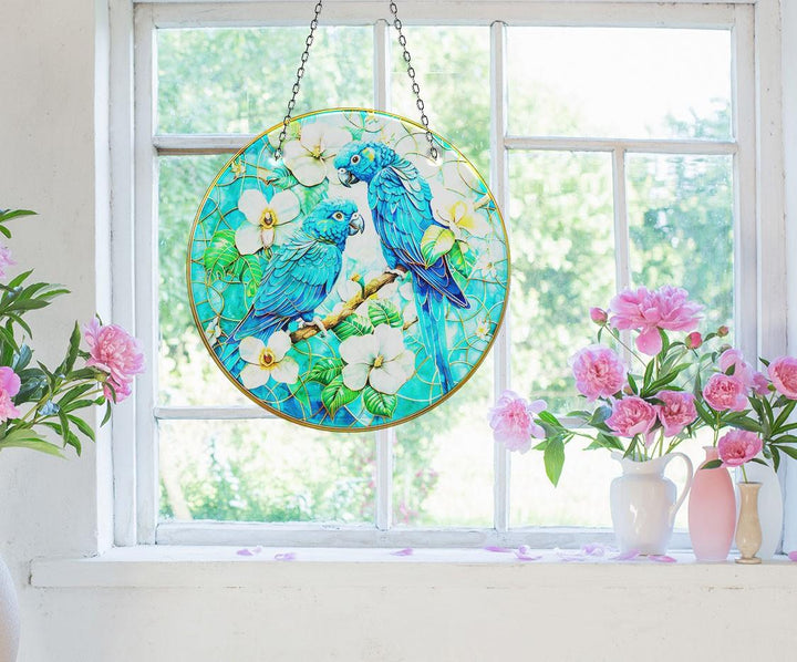 Blue Brids and Flowers Suncatcher Glass Suncatchers | Myphotostation
