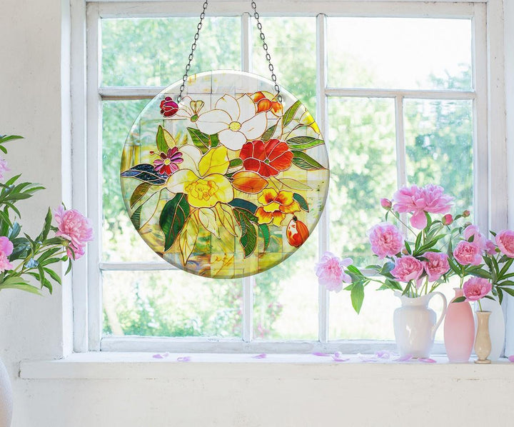 Red & White Flowers Suncatcher Stained Glass Suncatchers | Myphotostation
