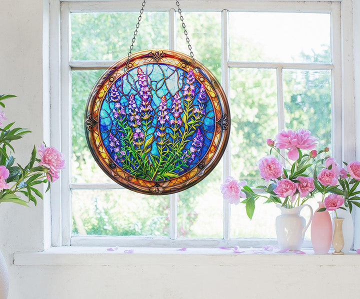 Lavender Feild Art  Stained  Suncatcher Unique Stained Glass Suncatchers | Myphotostation
