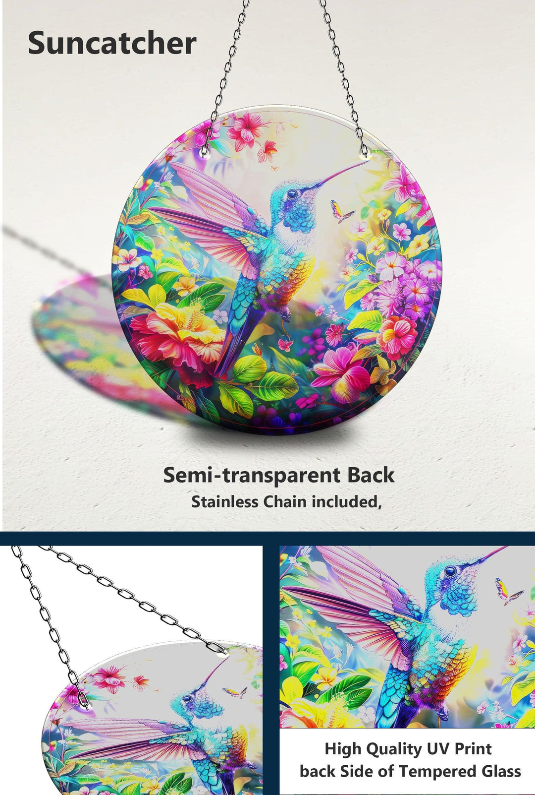 Sonnenfänger mit buntem Kolibri-Motiv