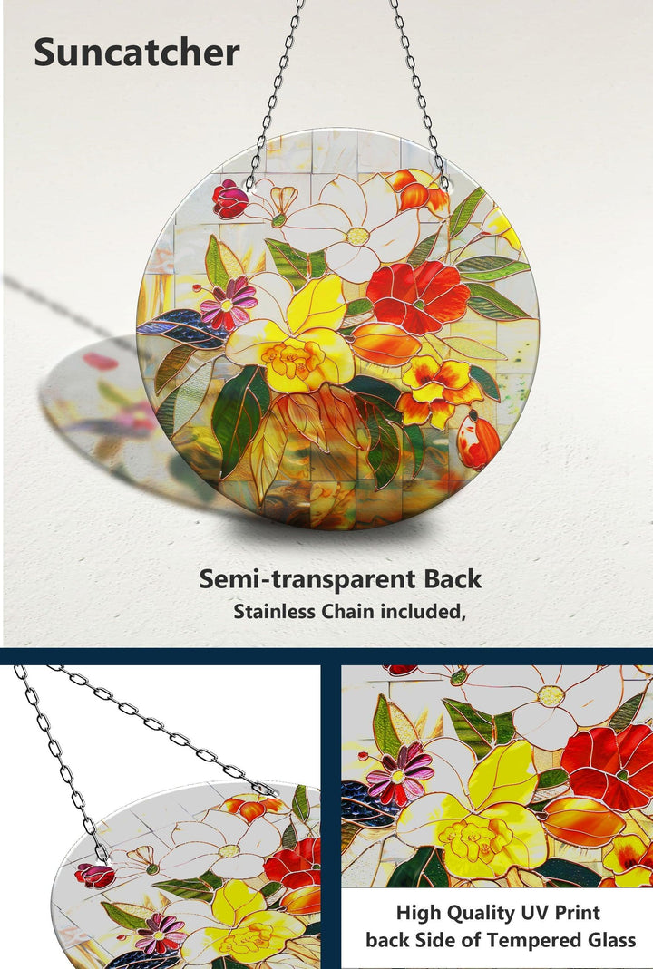 Red & White Flowers Suncatcher