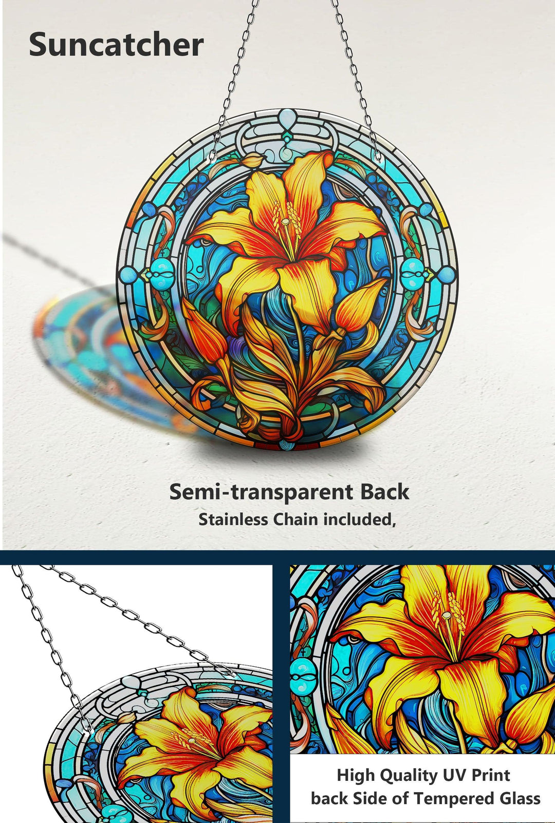 Orange & Blue Stained Flower Suncatcher