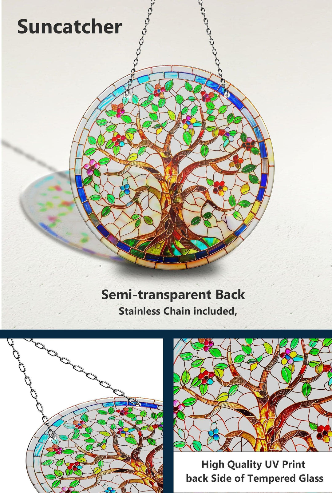 Weißer Sonnenfänger mit Baumleben-Motiv