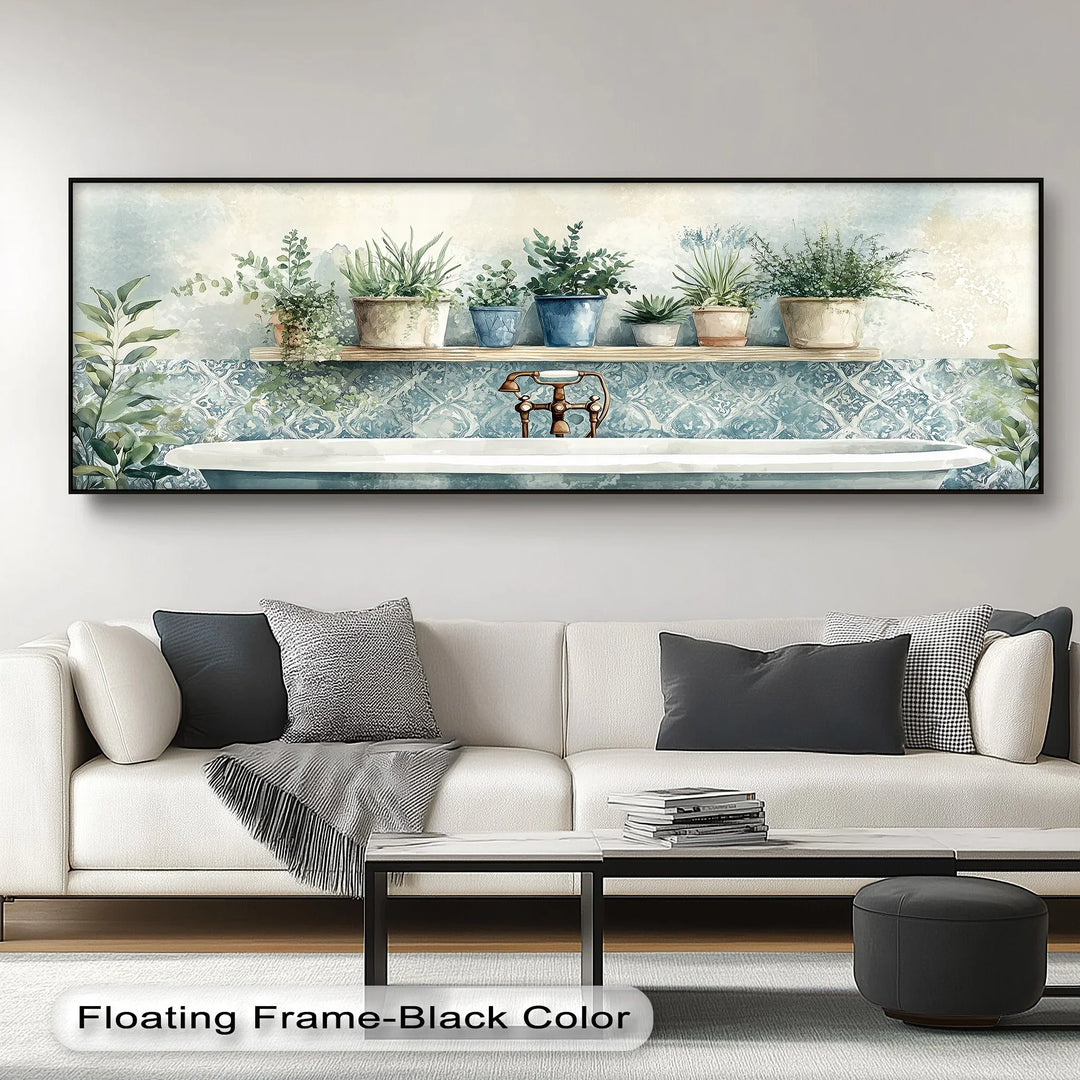 Add a fresh touch to your space with this greenery bathroom canvas.

