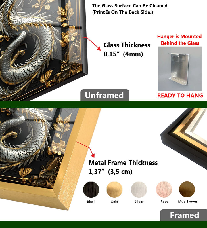 Golden Dragon Elegance: Ein luxuriöses Symbol auf Glaswandkunst 