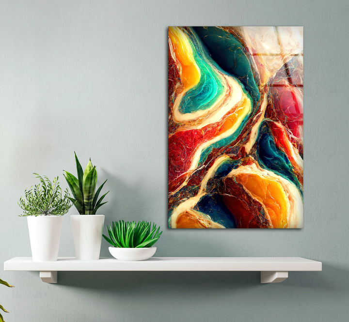 Colorful Marble Abstract Wall Art – Flowing Glass Print with Teal, Orange, and Red Texture for Luxe Modern Interiors - MyPhotoStation