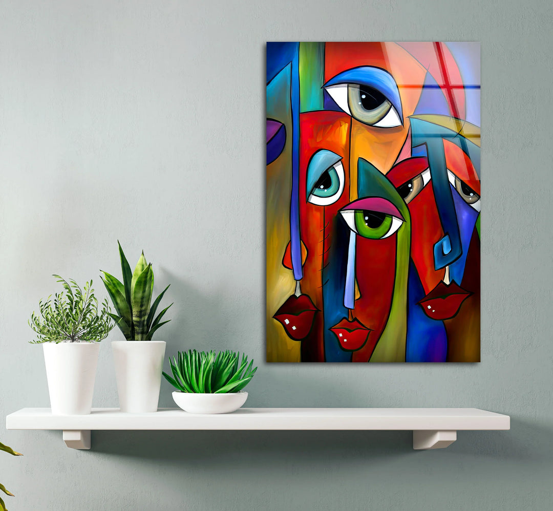 Abstract Face Wall Art – Colorful Cubist Glass Print with Modern Pop Art Expression for Bold Interiors - MyPhotoStation