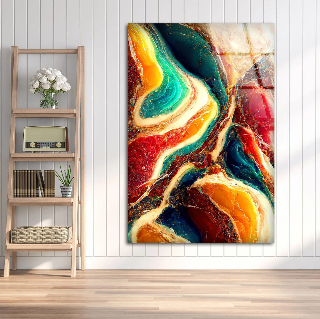 Colorful Marble Abstract Wall Art – Flowing Glass Print with Teal, Orange, and Red Texture for Luxe Modern Interiors - MyPhotoStation