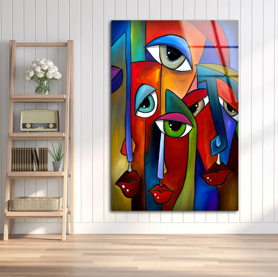 Abstract Face Wall Art – Colorful Cubist Glass Print with Modern Pop Art Expression for Bold Interiors - MyPhotoStation