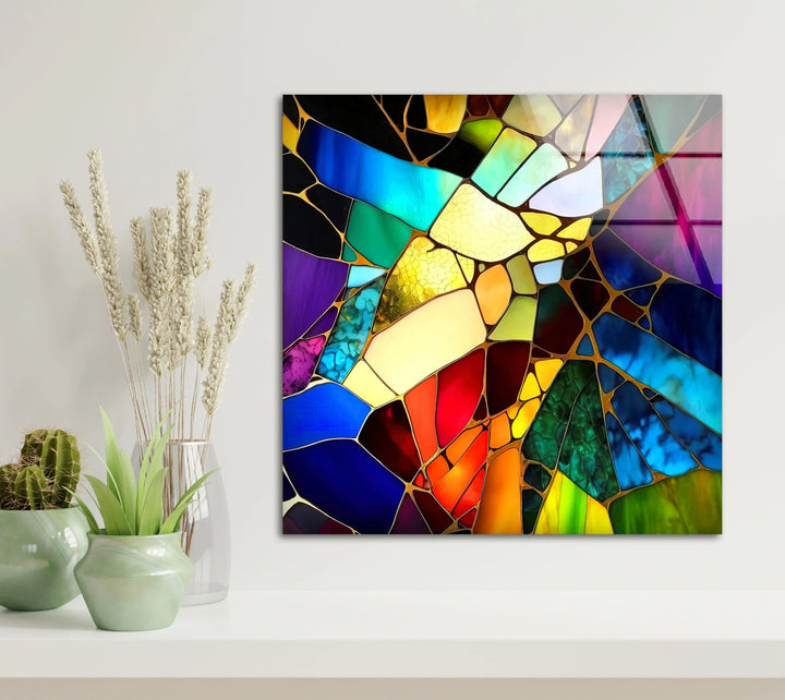 Colorful Stained Glass Wall Art – Abstract Fractured Glass Print for Artistic, Modern, and Eclectic Interiors - MyPhotoStation