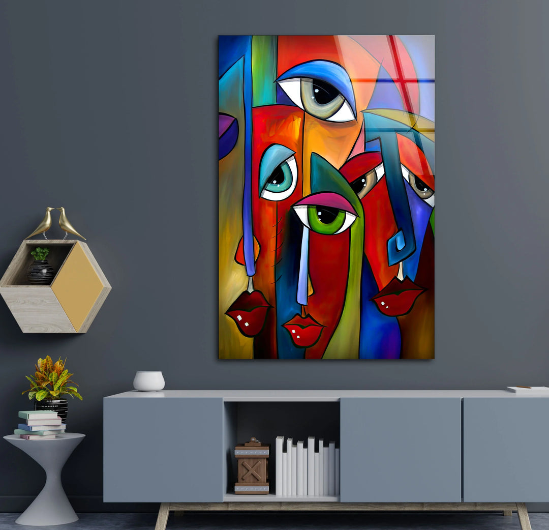Abstract Face Wall Art – Colorful Cubist Glass Print with Modern Pop Art Expression for Bold Interiors - MyPhotoStation