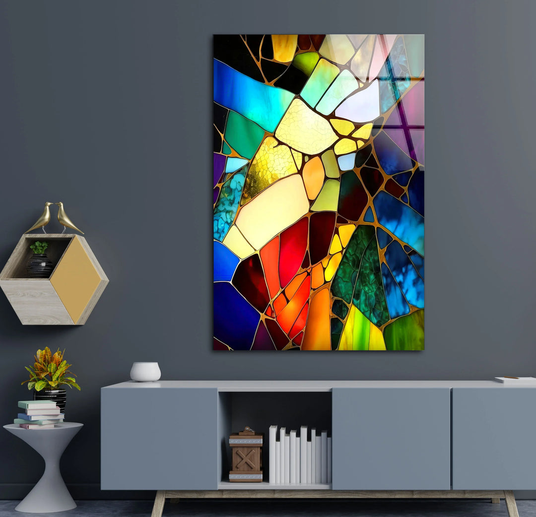 Colorful Stained Glass Wall Art – Abstract Fractured Glass Print for Artistic, Modern, and Eclectic Interiors - MyPhotoStation