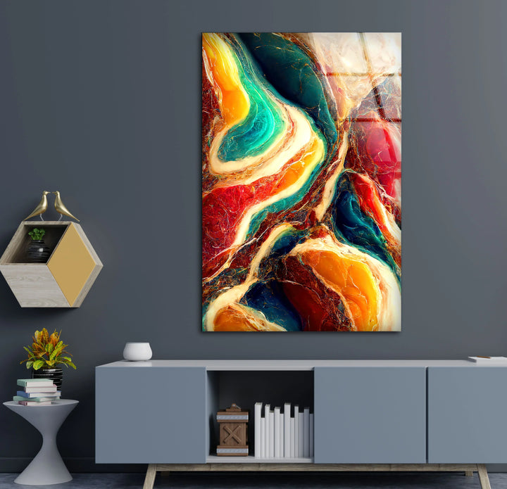 Colorful Marble Abstract Wall Art – Flowing Glass Print with Teal, Orange, and Red Texture for Luxe Modern Interiors - MyPhotoStation