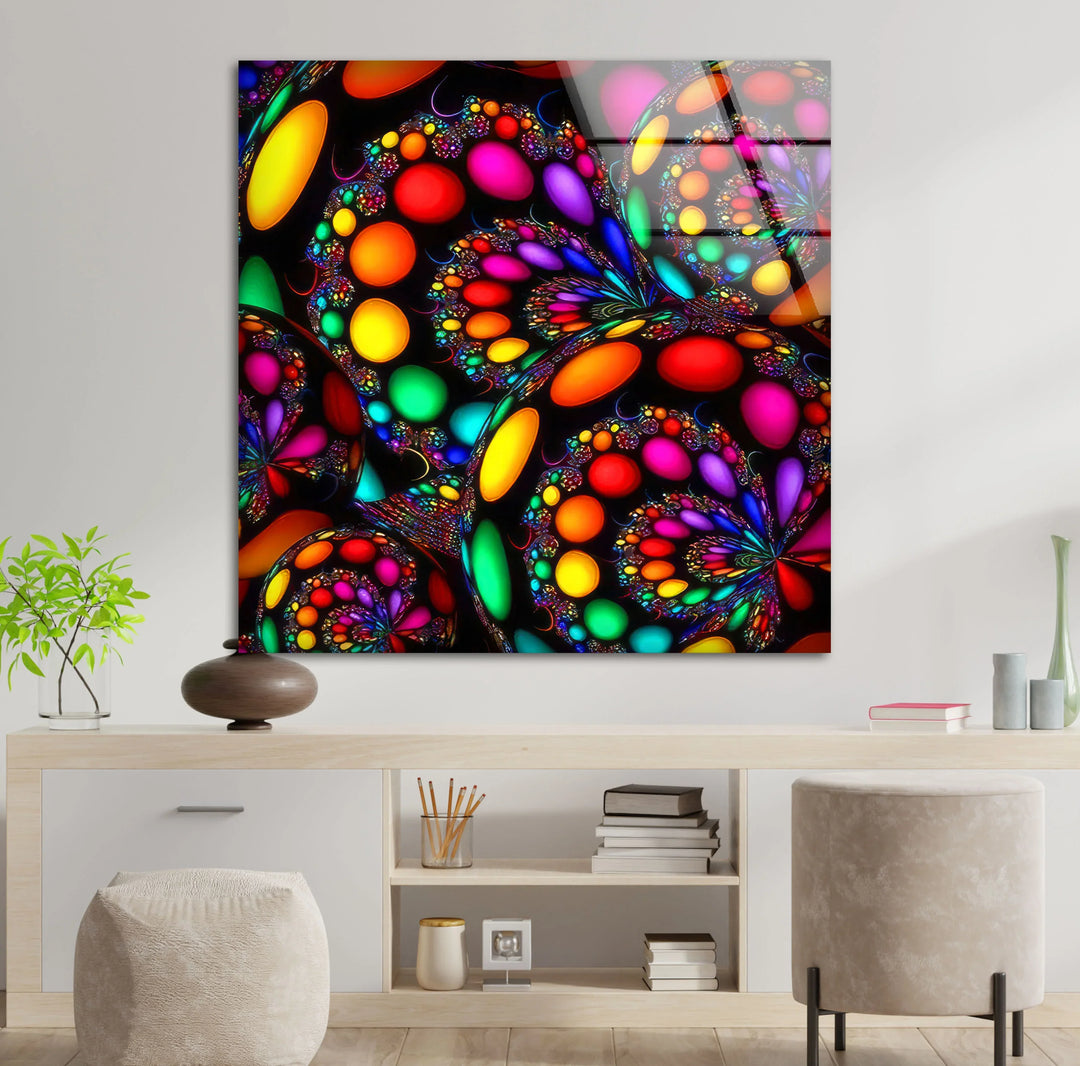 Psychedelic Fractal Wall Art – Vibrant Multicolor Glass Print with Spiral Design for Bold Modern Interiors - MyPhotoStation