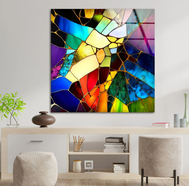 Colorful Stained Glass Wall Art – Abstract Fractured Glass Print for Artistic, Modern, and Eclectic Interiors - MyPhotoStation