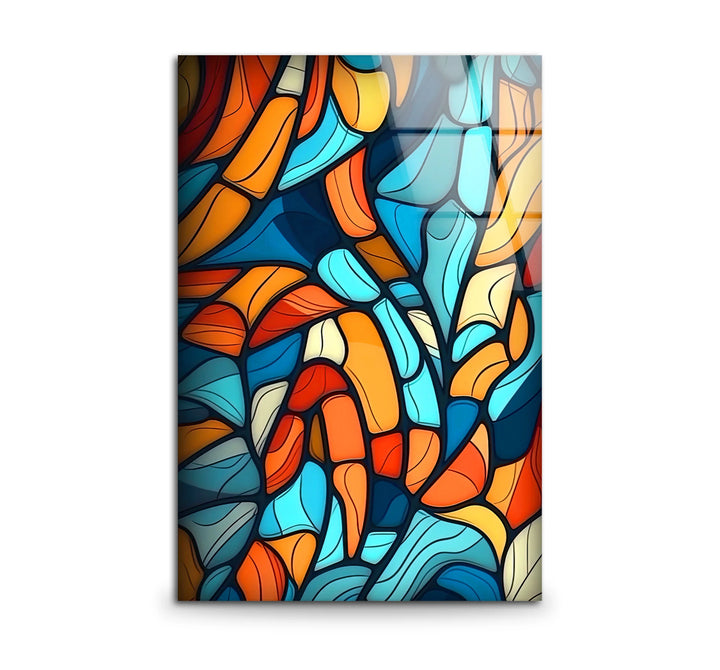 Abstract Mosaic Wall Art – Colorful Glass Print with Blue, Orange, and Red Geometric Design for Modern Artistic Interiors - MyPhotoStation
