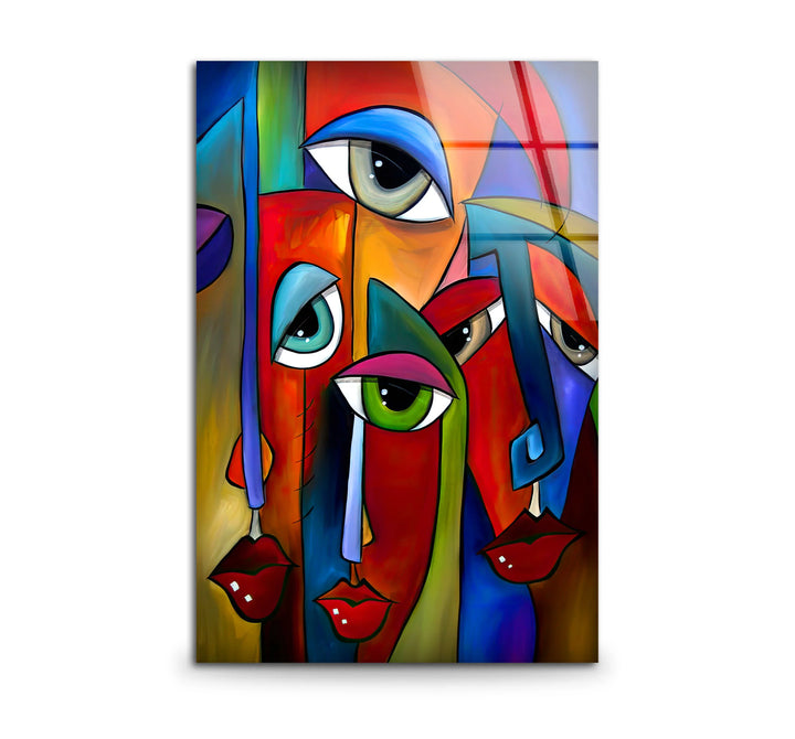 Abstract Face Wall Art – Colorful Cubist Glass Print with Modern Pop Art Expression for Bold Interiors - MyPhotoStation